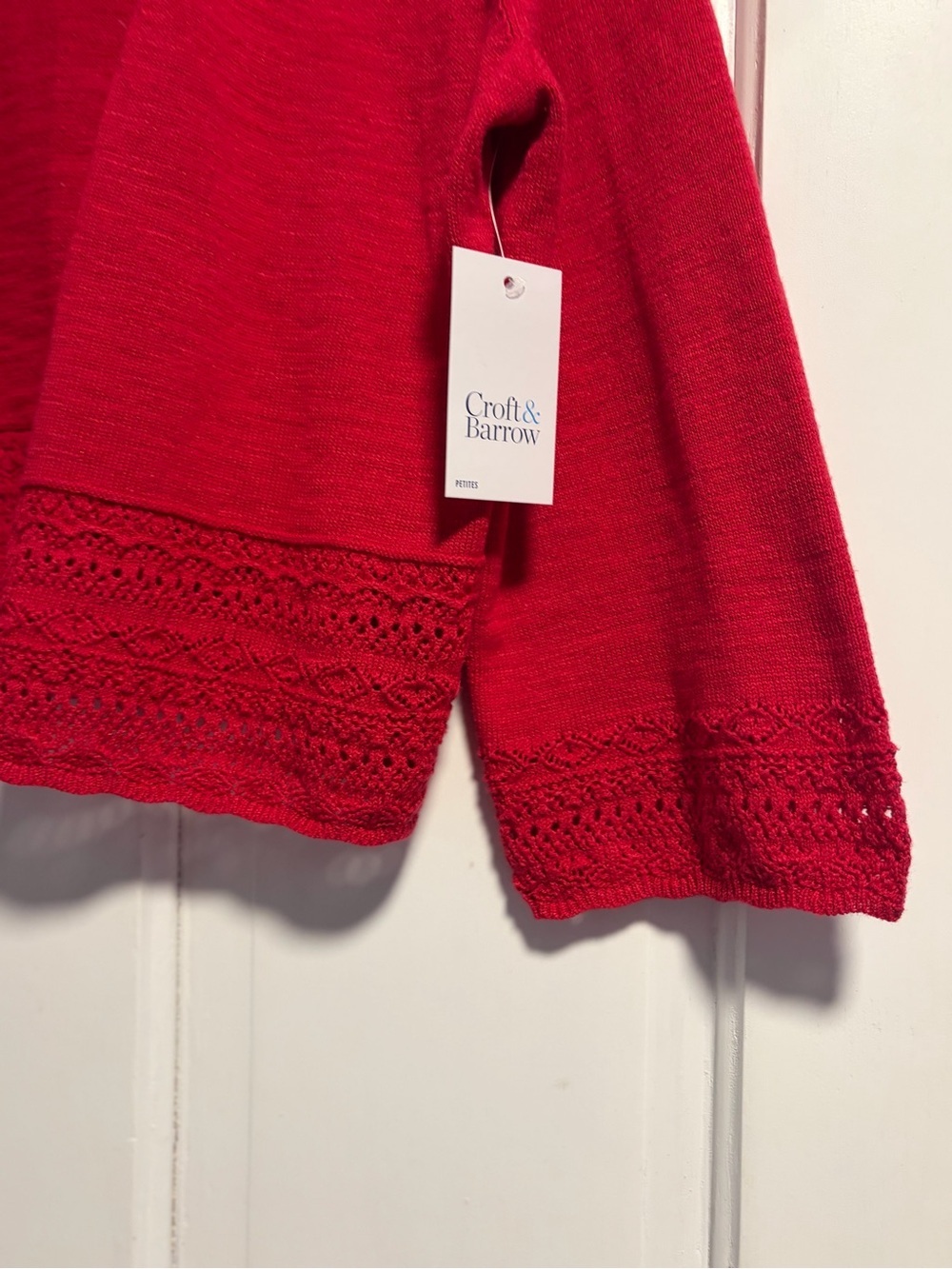 NWT Croft & Barrow deep fuchsia pink Open-Front Crochet Hem Sweater petite small